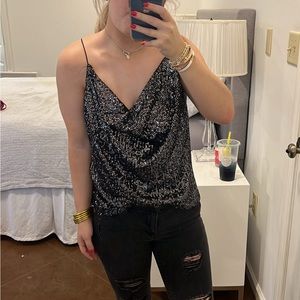 Sequin cow neck top